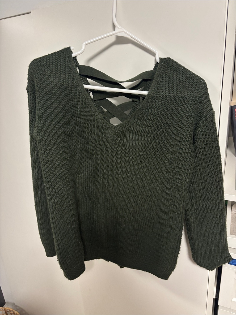 Dex Olive Green Crisscross V-Neck Sweater